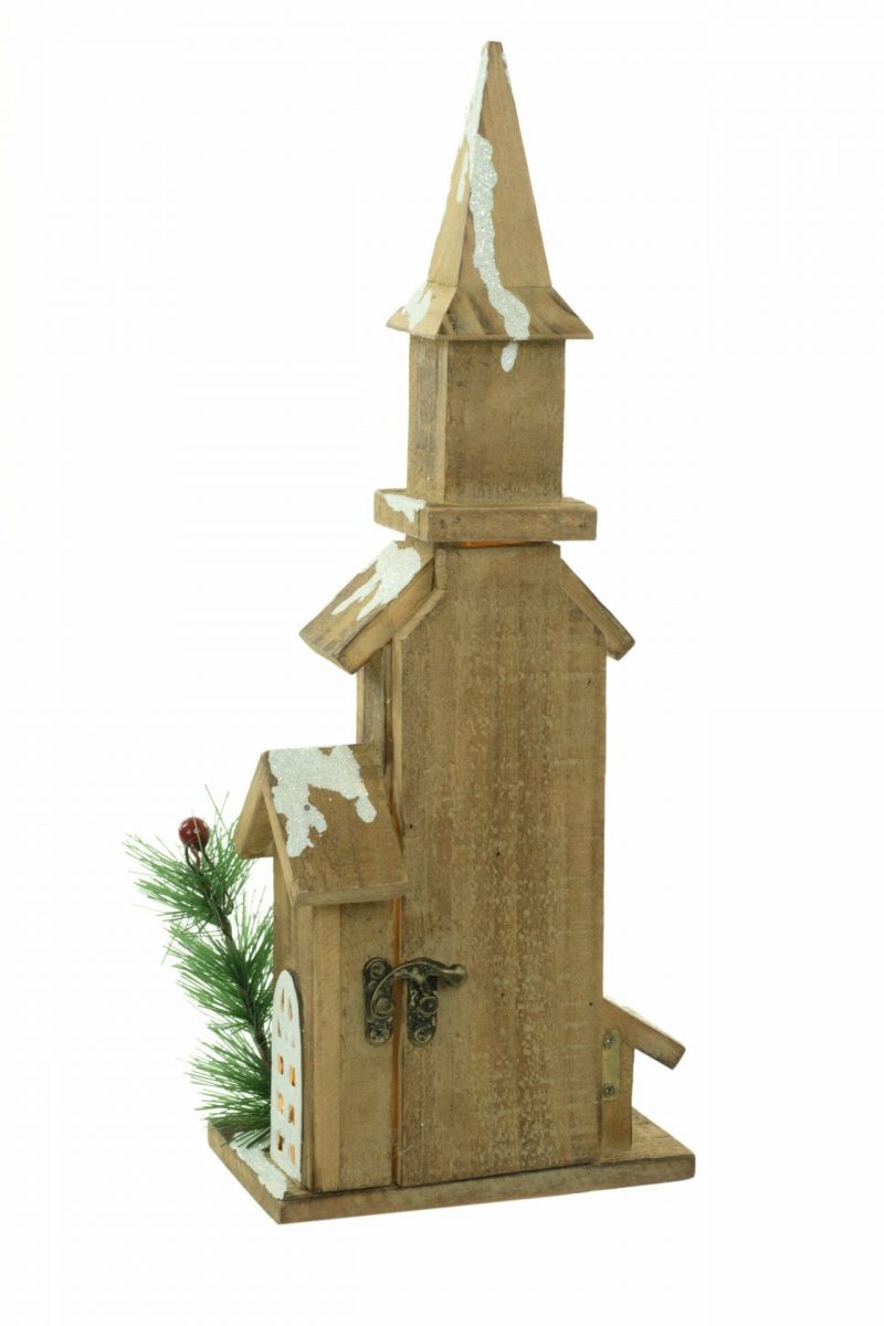 Brown Tabletop Snow-Covered Lighted Church - Image 3