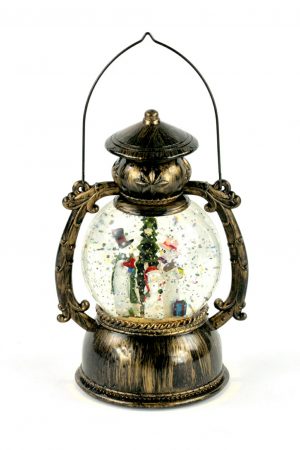 Antique Black Snowman Oil Lamp LED Snow Globe