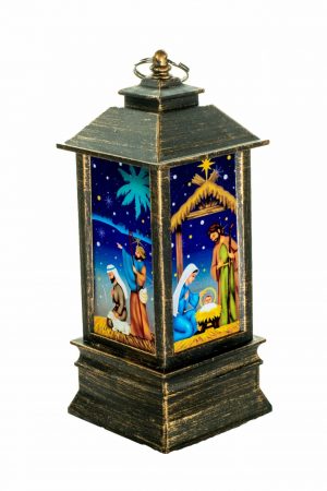 Antique Gold Hangable Nativity LED Fireplace Lantern