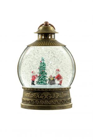 Antique Gold Santa with Kid LED Oval Snow Globe