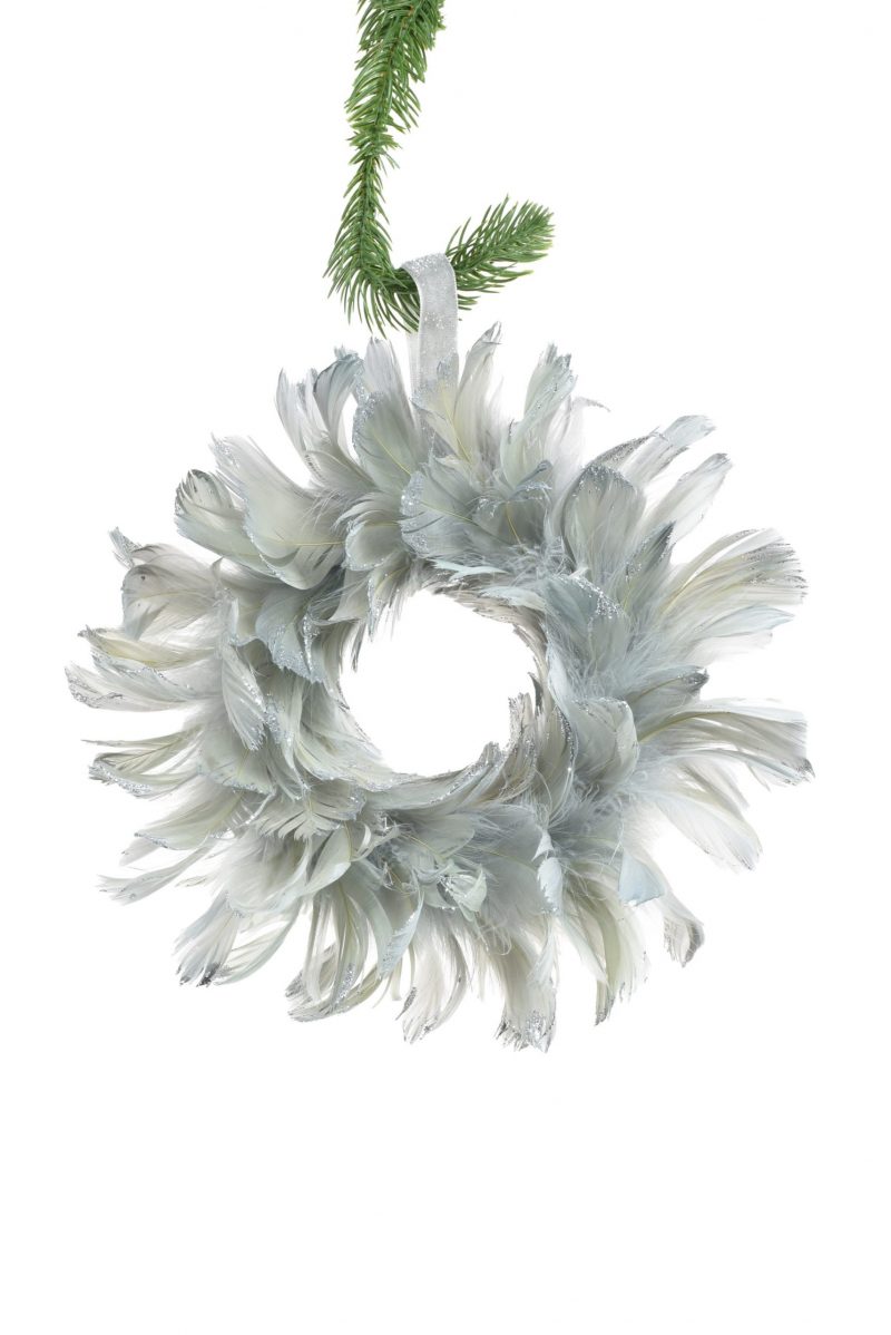 Grey Glittered Feather Wreath