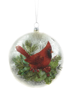 White Hanging Flat Cardinal Ornament
