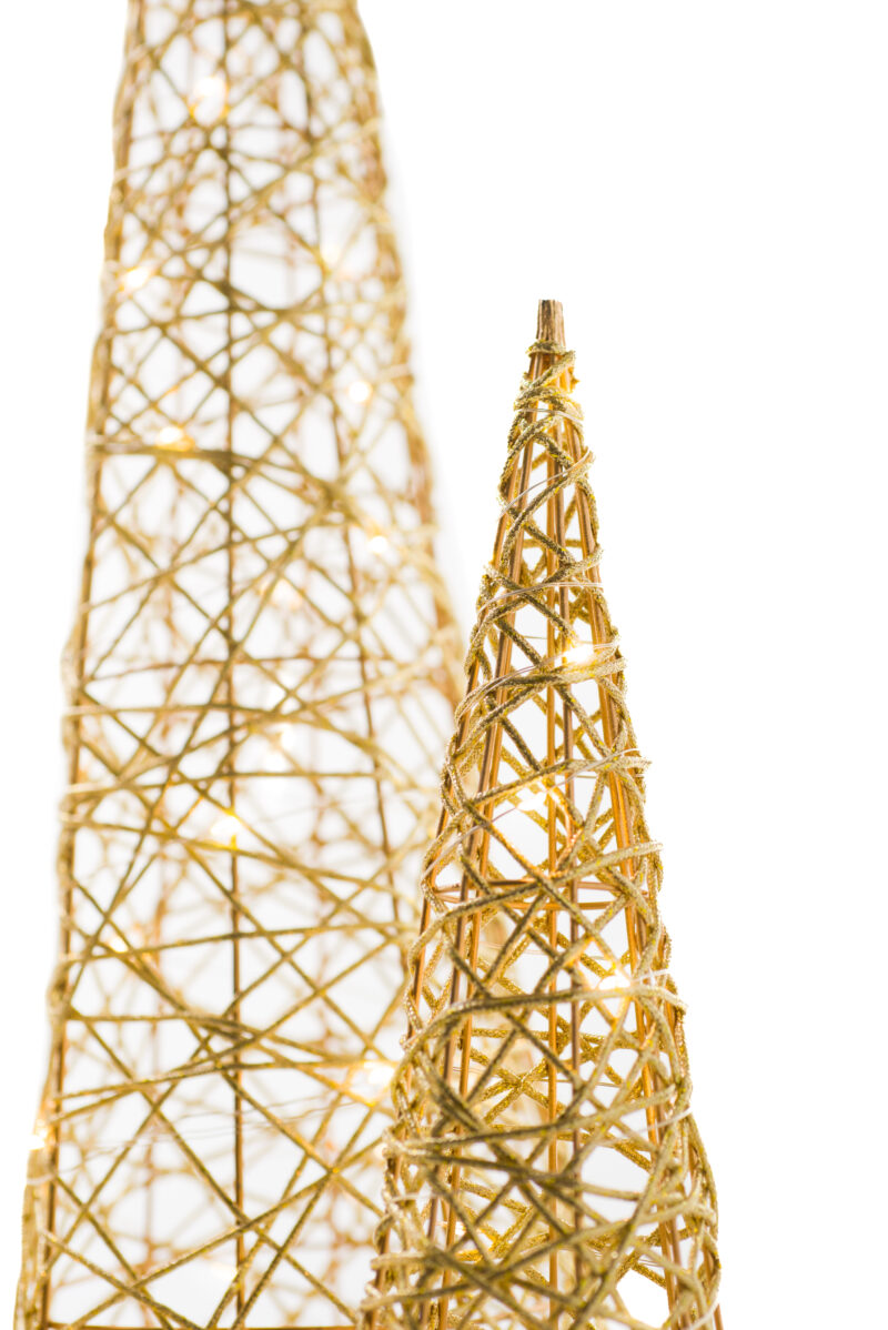Golden Wireframe Glittered Cone Accent Lighted Tree Set - Image 4