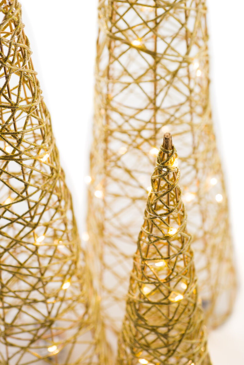 Golden Wireframe Glittered Cone Accent Lighted Tree Set - Image 2