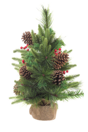 Green PVC Mixed Pine Table Top Trees with Pinecones