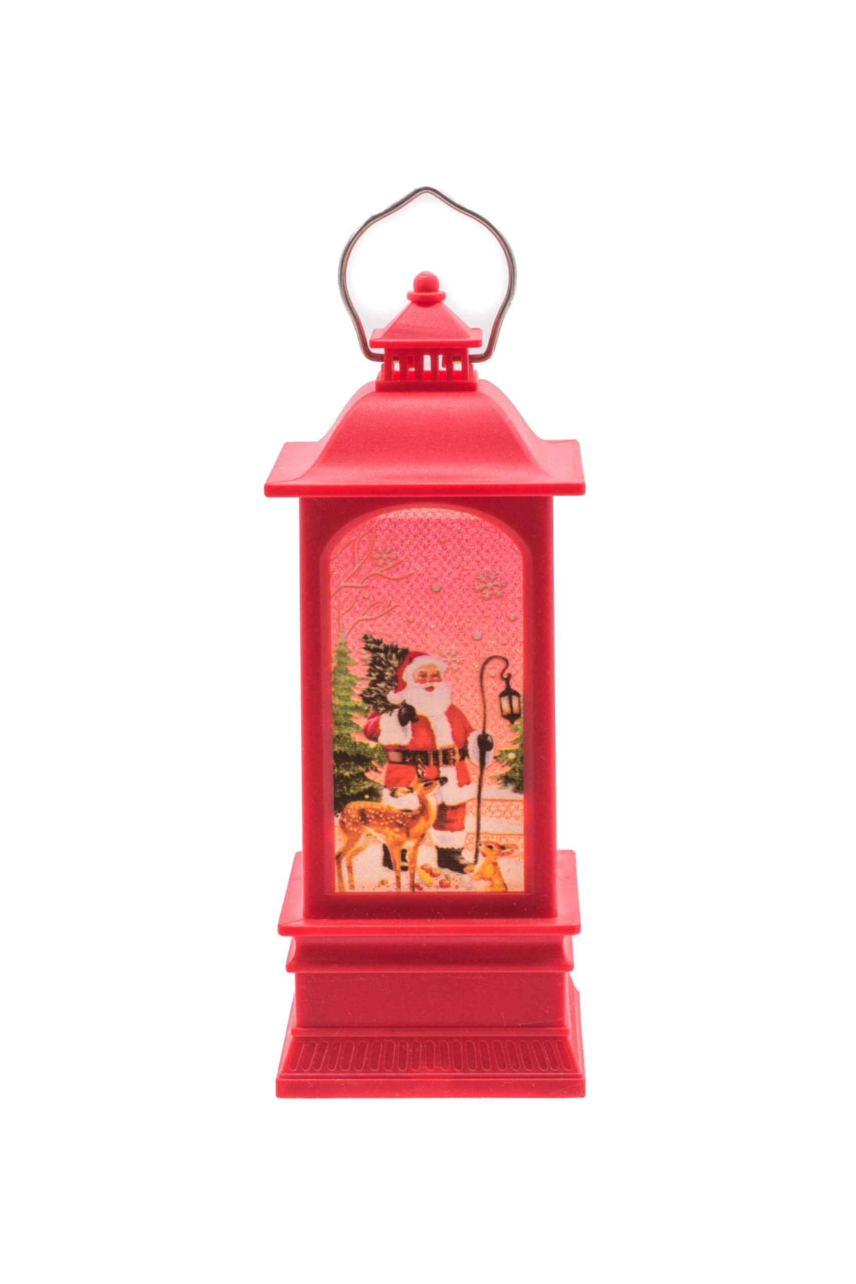 Red Light-Up Small LED Christmas Lantern with Santa-Scape - Image 3
