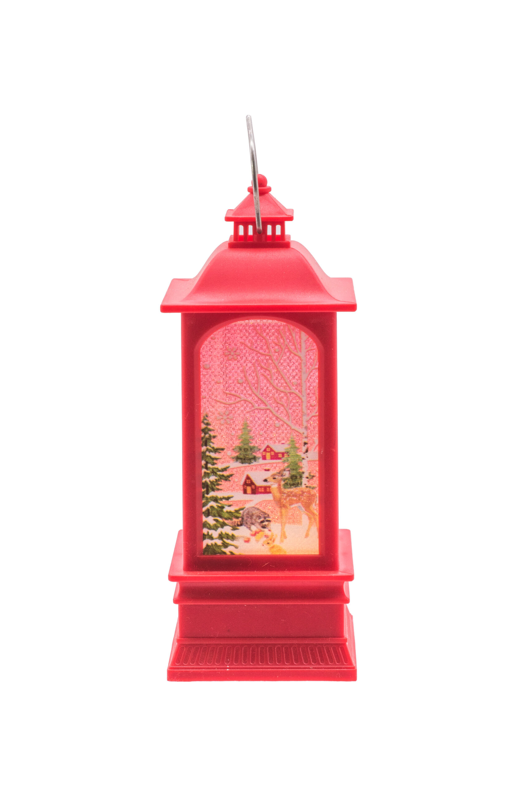 Red Light-Up Small LED Christmas Lantern with Santa-Scape - Image 2