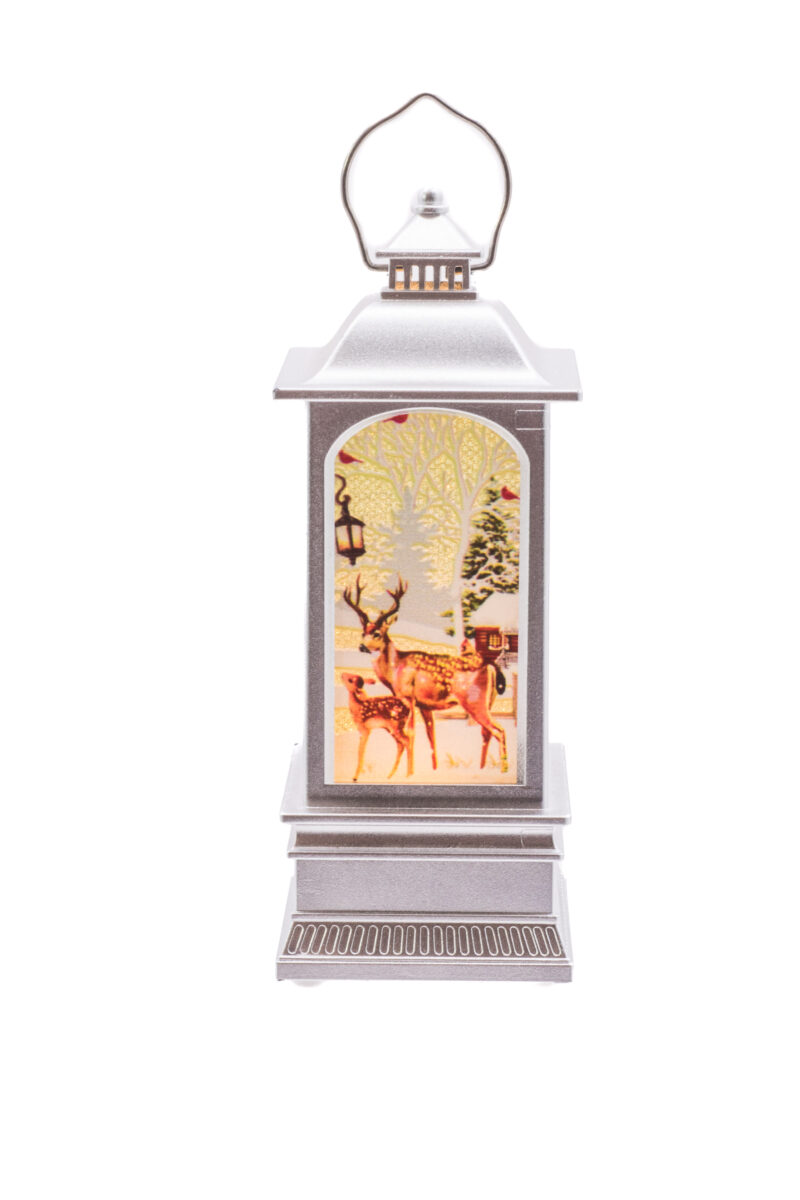 Silver Light-Up Small LED Christmas Lantern with Reindeer-Scape - Image 3