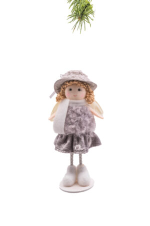 Smoky Cloth Standing Trendy Girl with Fur Coat