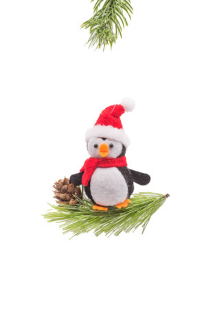 White/Red Cloth Hanging Cheery Penguin on Pine branch
