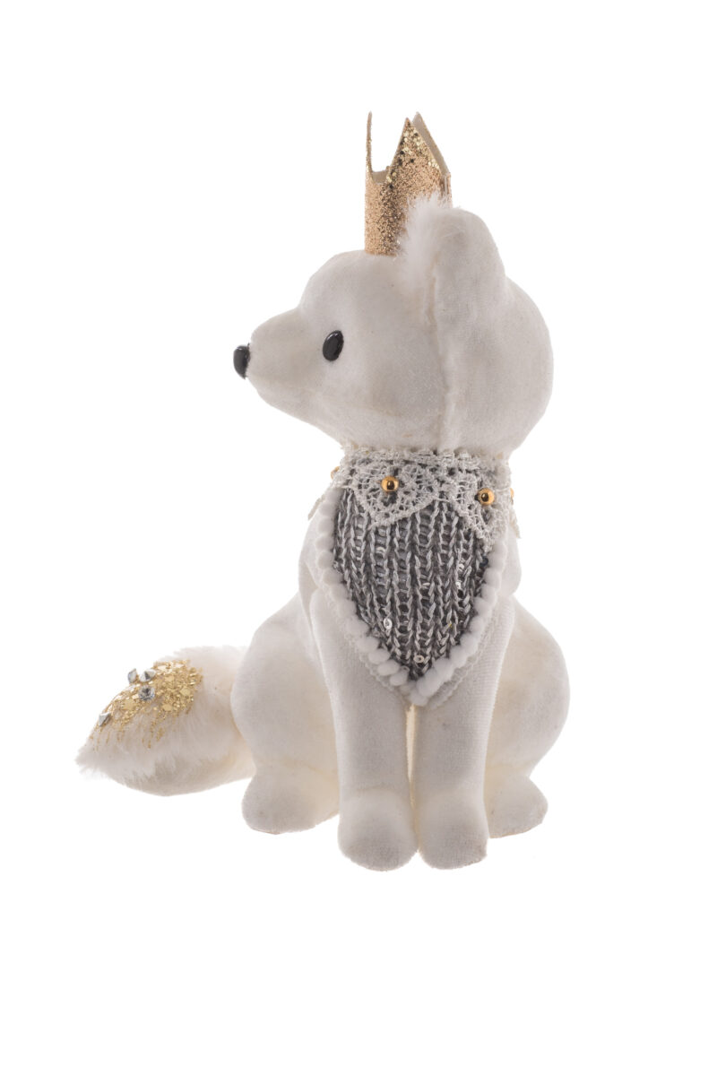 White/Gold Fabric Princess Fox with Crown - Image 3