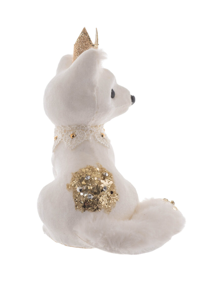 White/Gold Fabric Princess Fox with Crown - Image 2