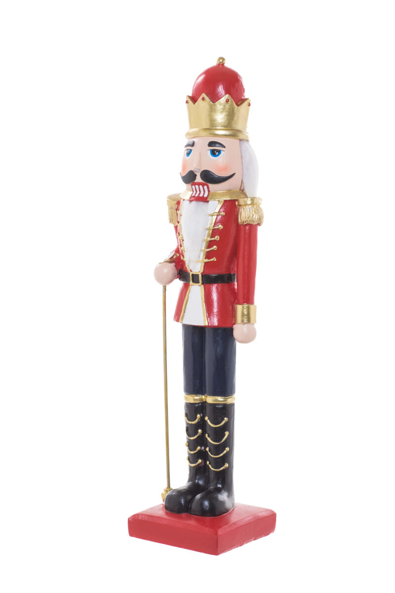 Red/Gold Polyresin Perched Traditional Nutcrackers holding Staff - Image 3