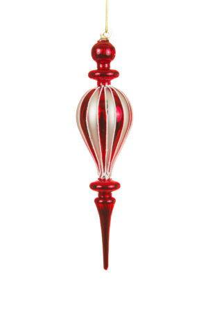 Red/White Glass Hanging Striped Finial Ornament