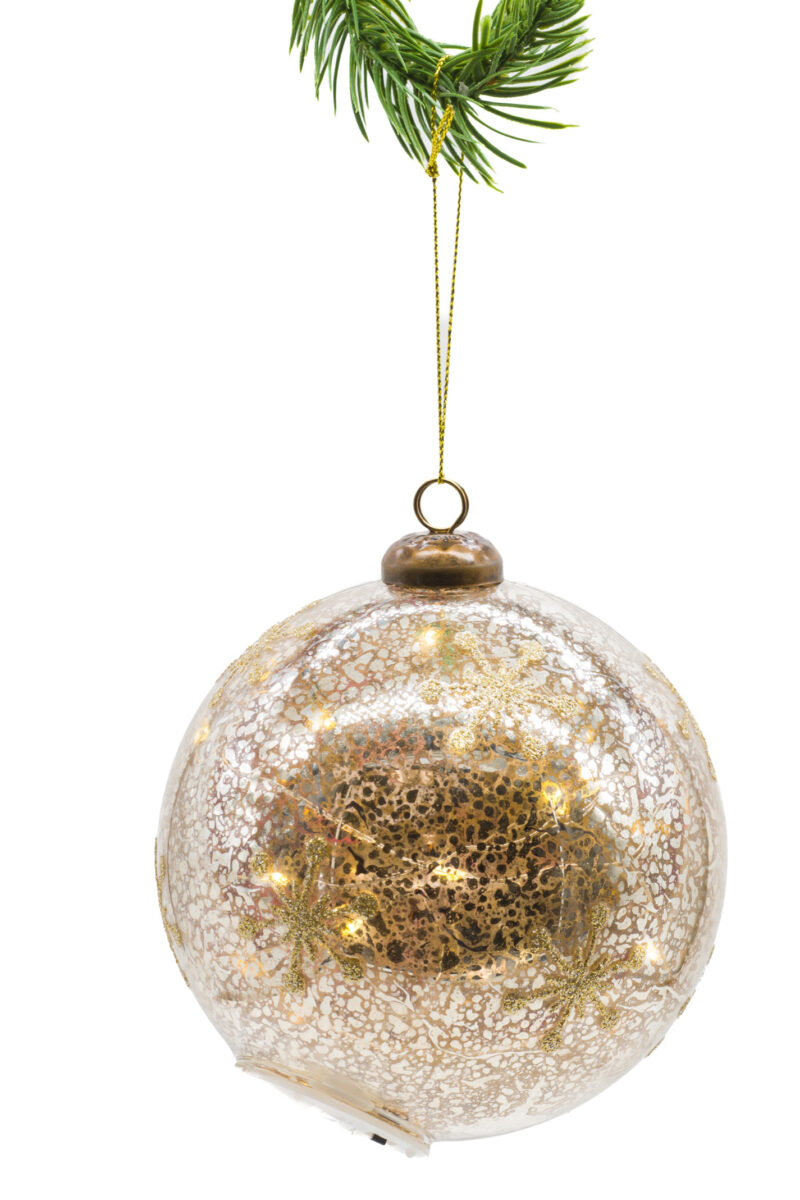 Yellow Glass Hanging Light-Up LED Ornament with Santa on the Job - Image 3