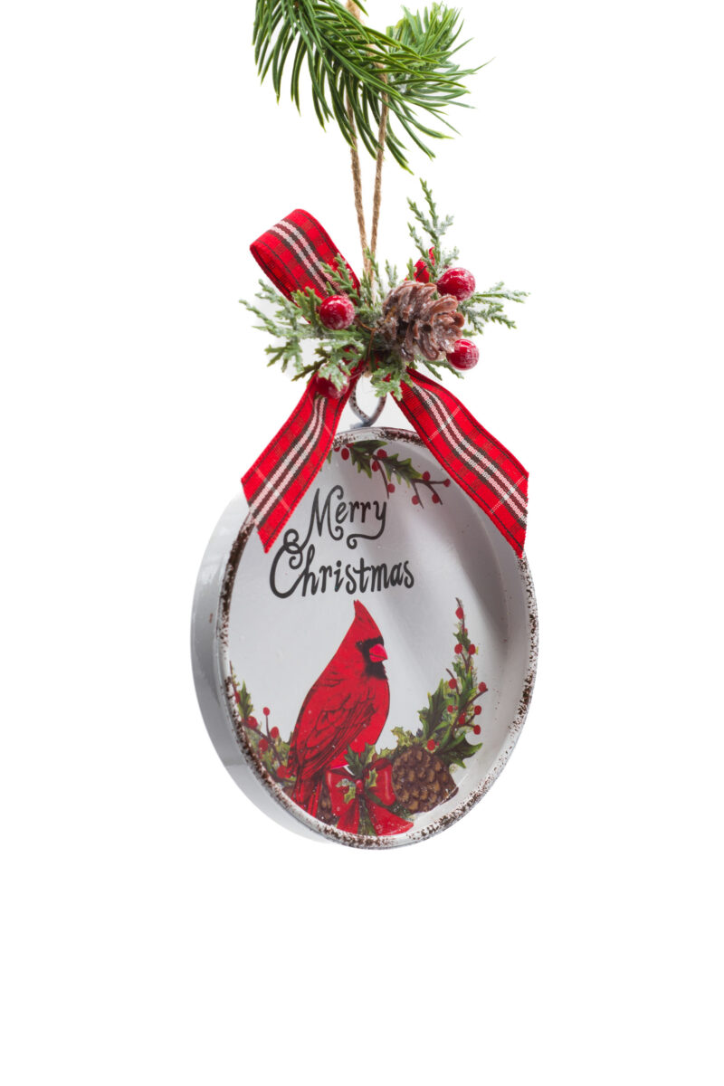 White Iron Hanging Framed Ornament with Cardinal Print - Image 2
