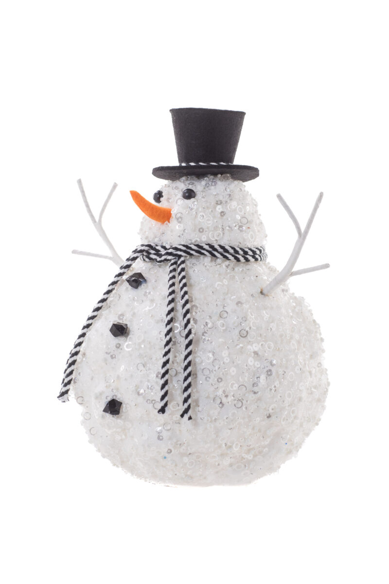 Silver/Silver Styrofoam Sparkly Dimpled Snowman with Top Hat - Image 3