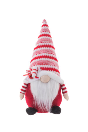 Red/White Fabric Festive Gnome with Candy on Hat