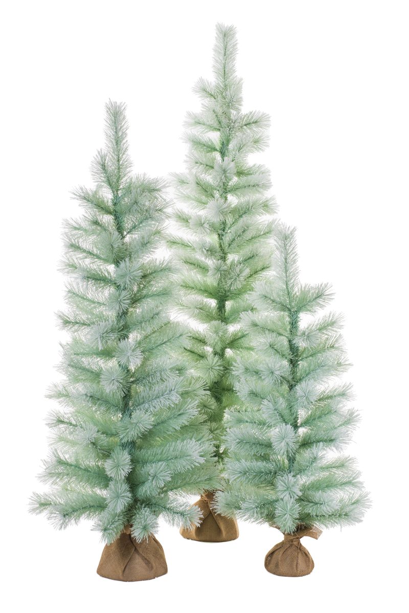 Pastel Green PVC Glittered Three Piece Tree Set with Burlap Base