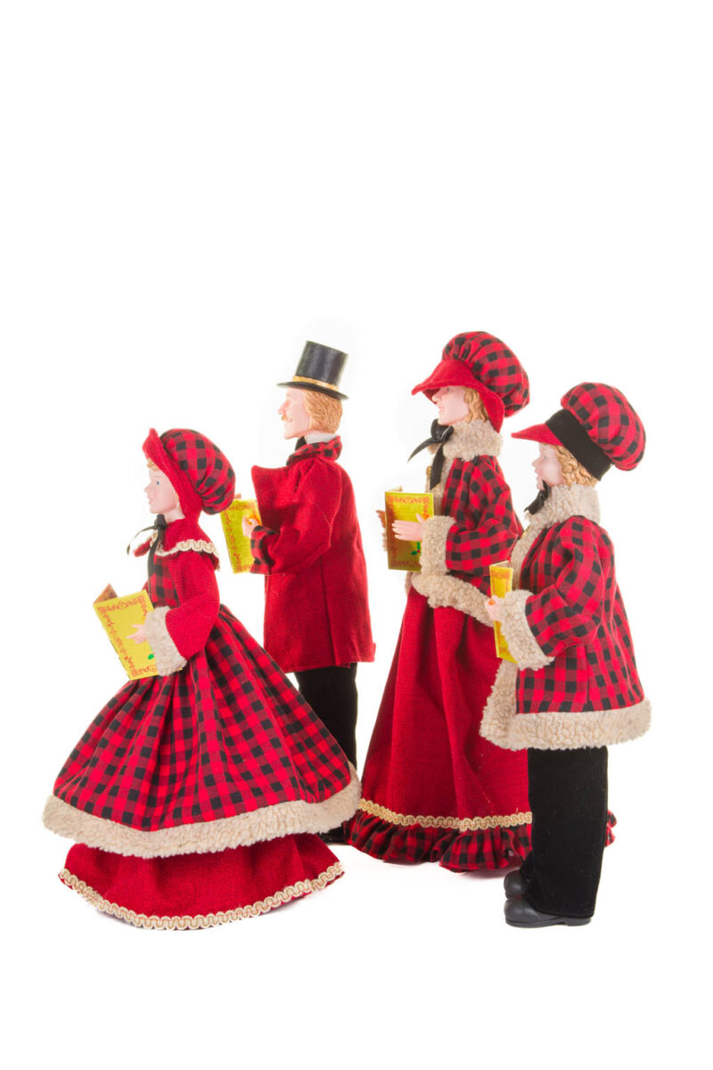 Red and Black Plaid Caroler Family with Golden Buttons ,  Set Of 4 - Image 2