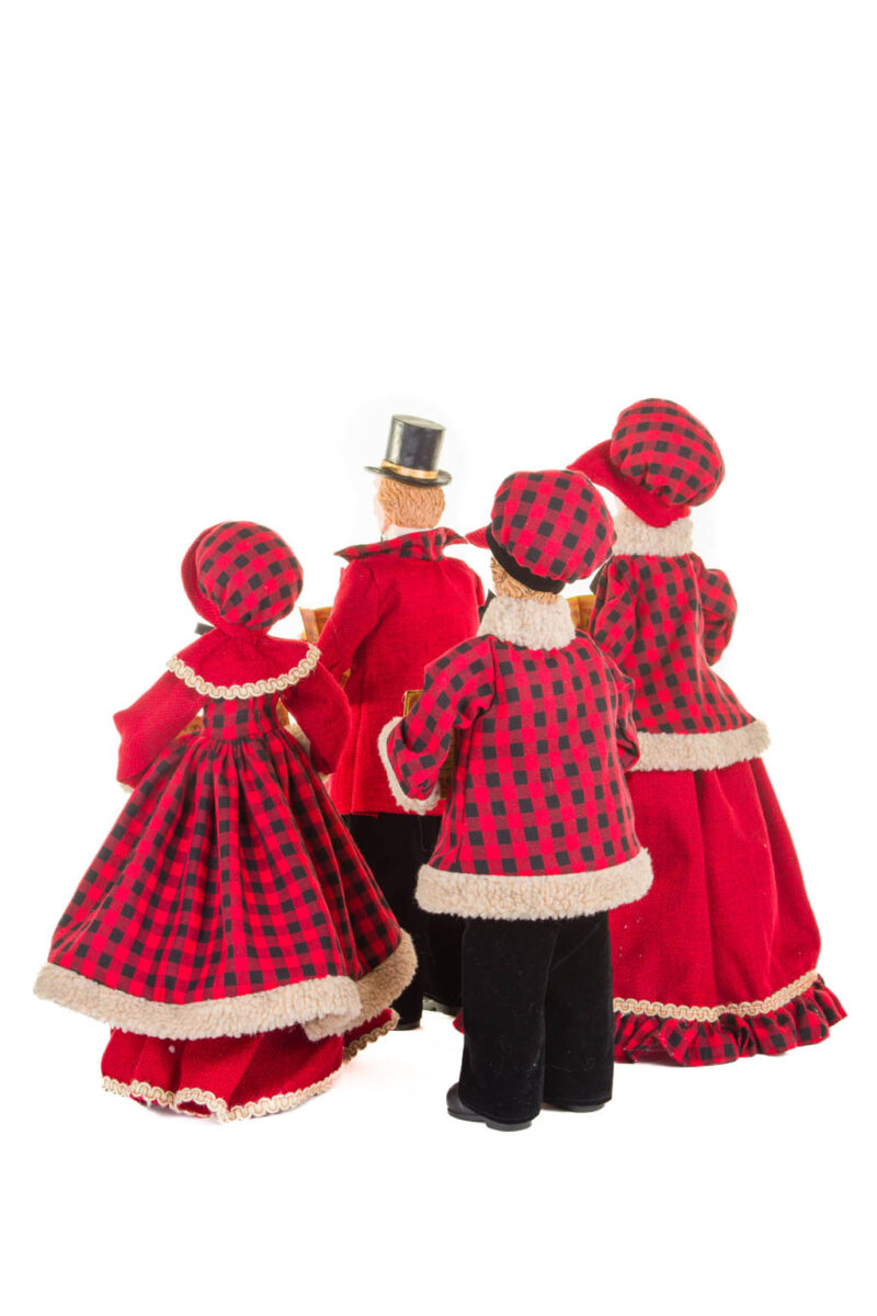 Red and Black Plaid Caroler Family with Golden Buttons ,  Set Of 4 - Image 3