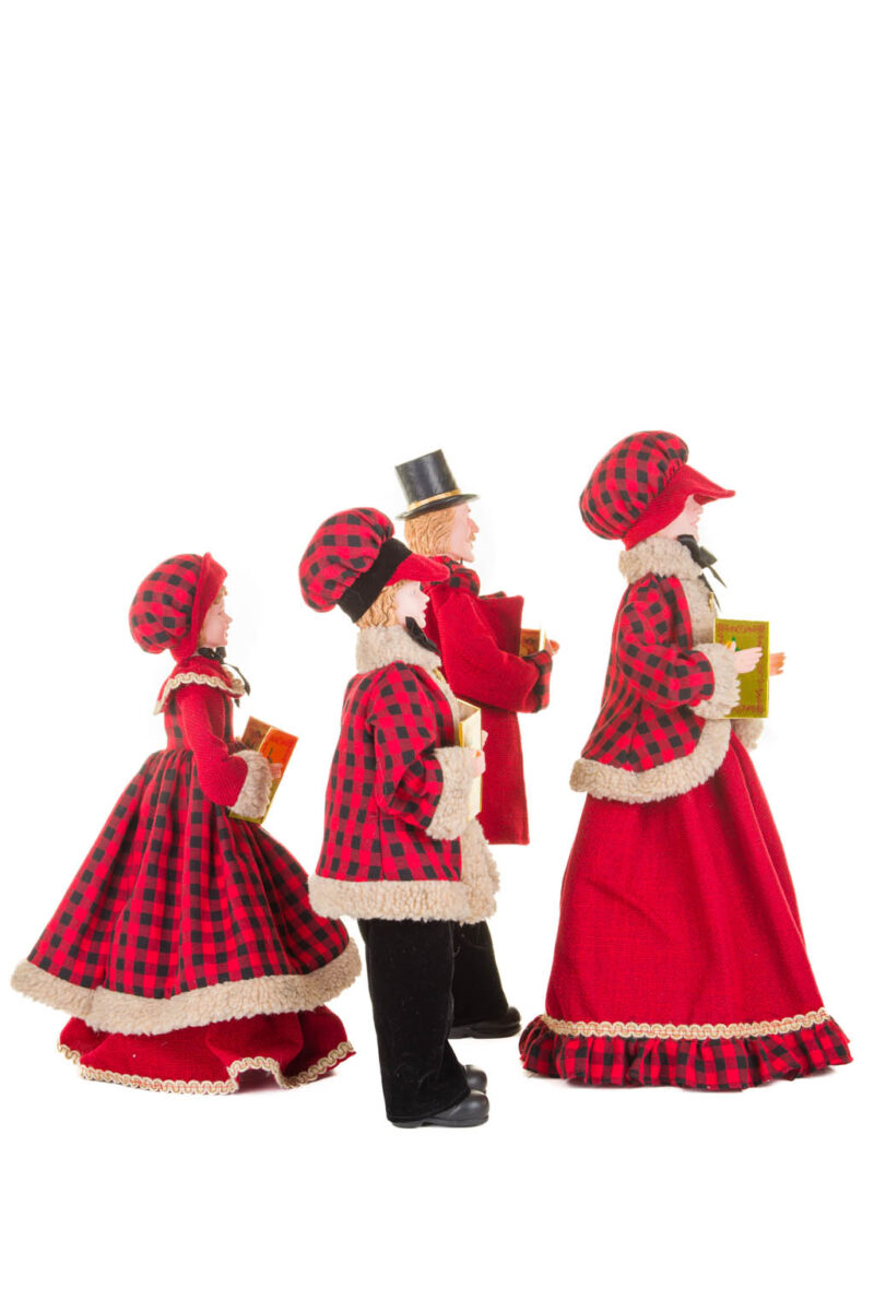 Red and Black Plaid Caroler Family with Golden Buttons ,  Set Of 4 - Image 4