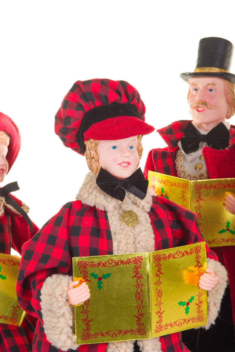 Red and Black Plaid Caroler Family with Golden Buttons ,  Set Of 4 - Image 5