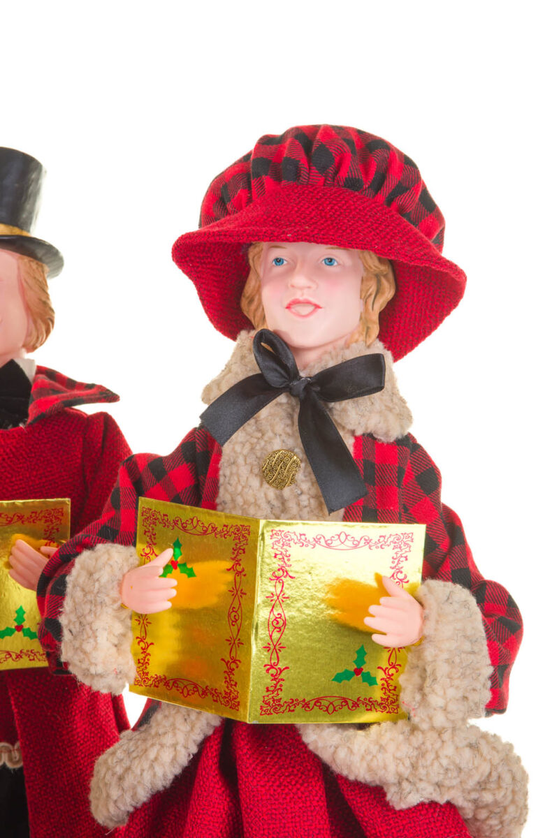 Red and Black Plaid Caroler Family with Golden Buttons ,  Set Of 4 - Image 6