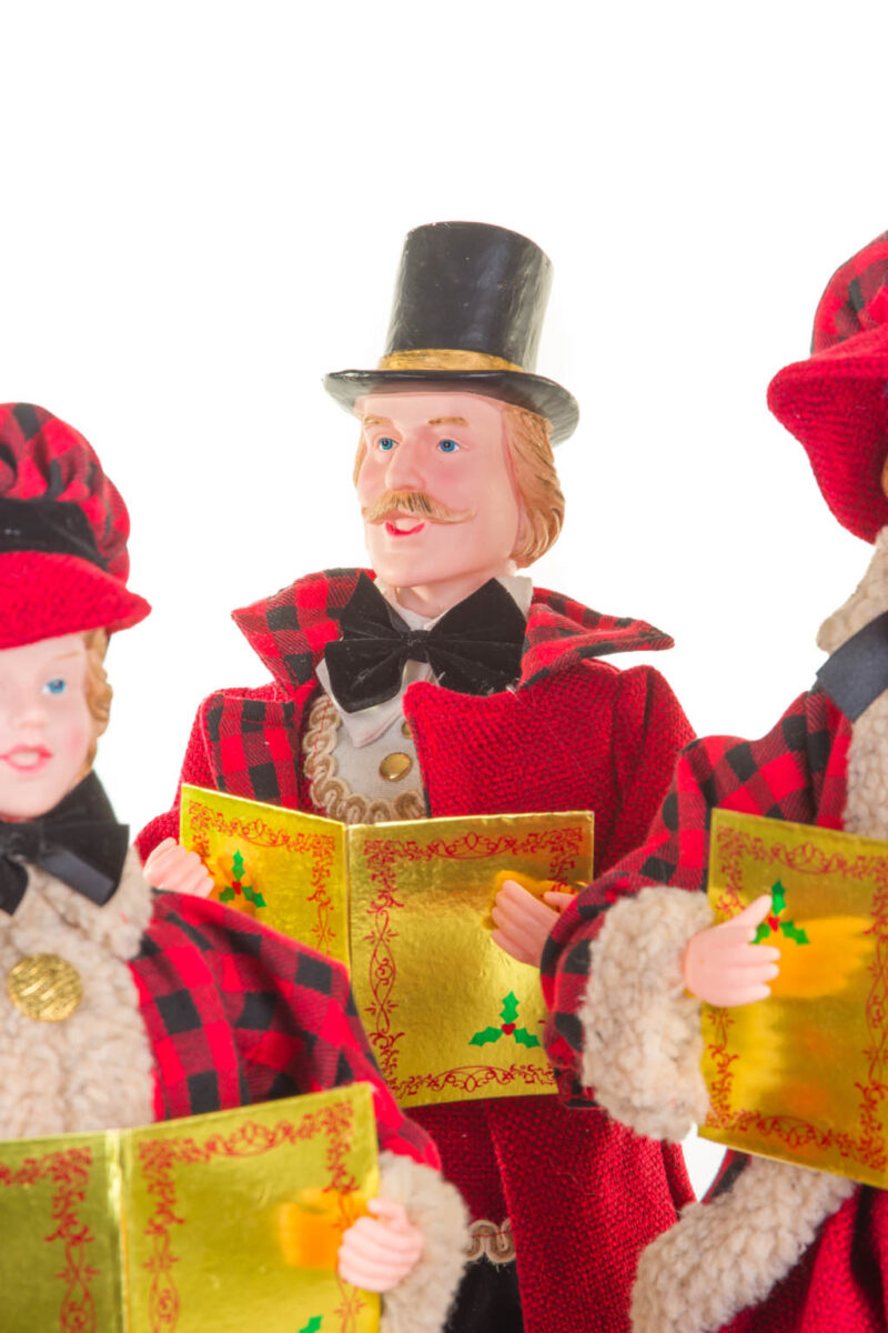 Red and Black Plaid Caroler Family with Golden Buttons ,  Set Of 4 - Image 7