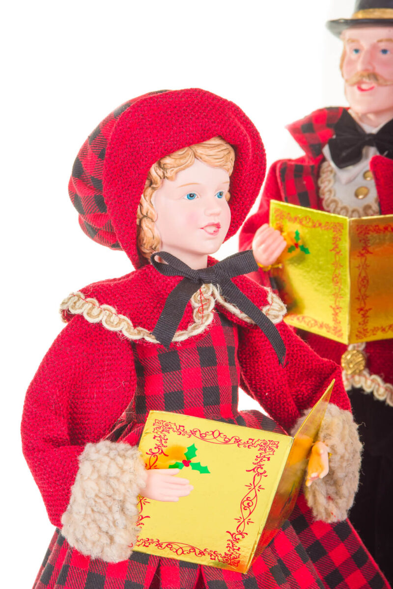 Red and Black Plaid Caroler Family with Golden Buttons ,  Set Of 4 - Image 8