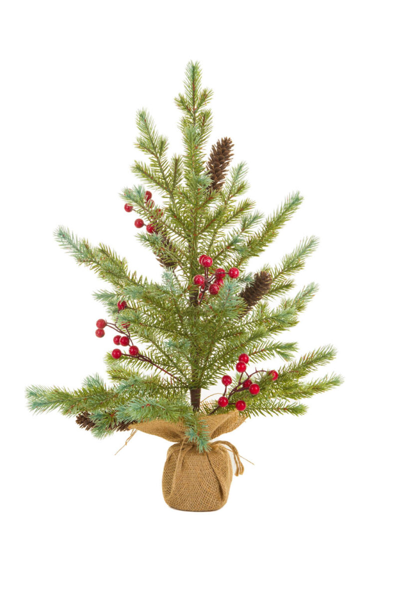 Glittery Green Christmas Tree with Berries and Pinecones - Image 3