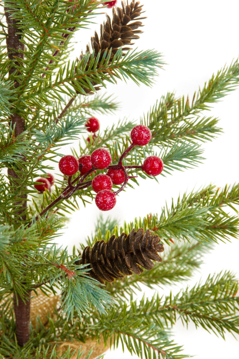 Glittery Green Christmas Tree with Berries and Pinecones - Image 5