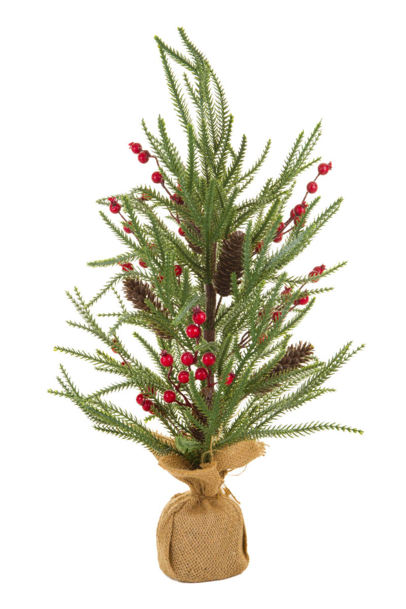 Glittery Green Christmas Tree with Berries and Pinecones - Image 2