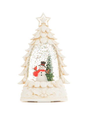 Weathered White Matte Happy Snowmen Warm White LED Mini Snow Globe