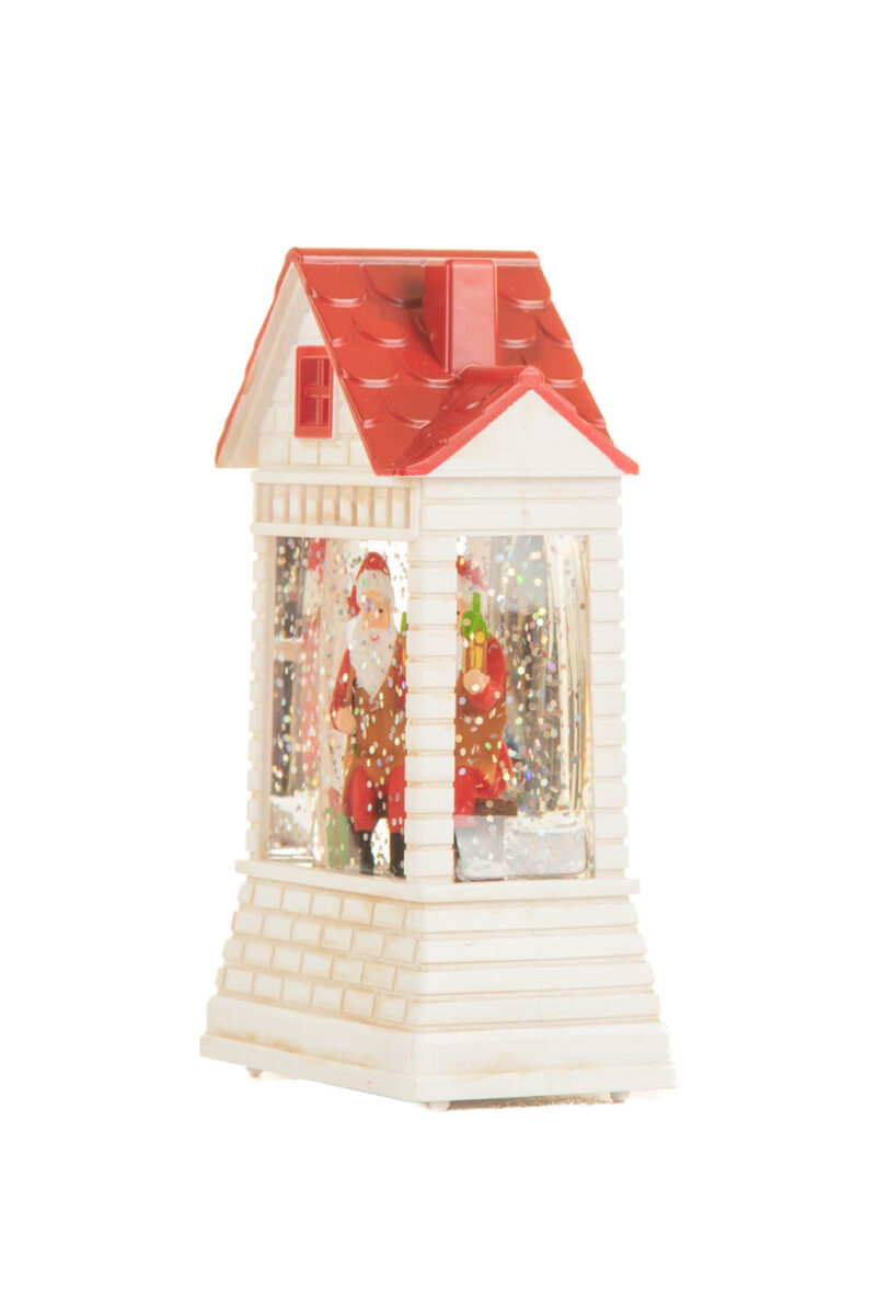 White and Red Brick House Warm White LED Mini Snow Globe with Red Roof - Image 2