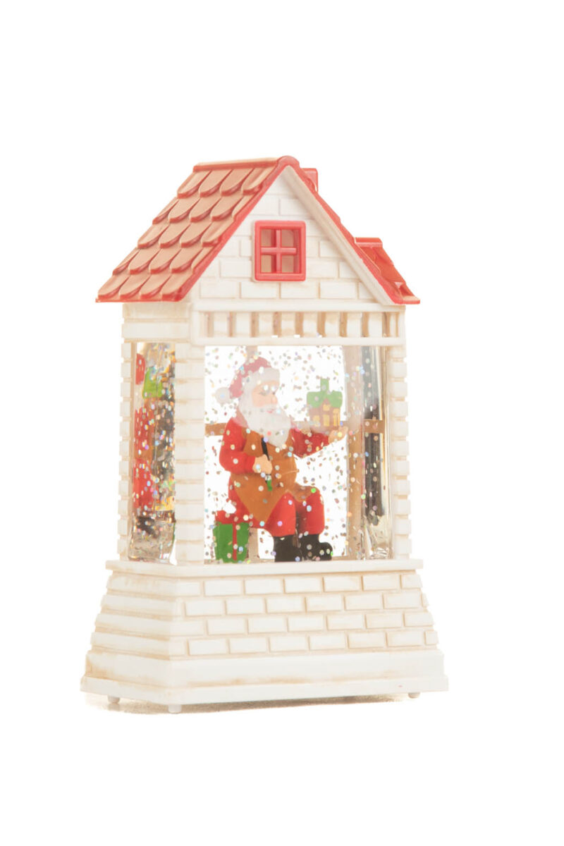 White and Red Brick House Warm White LED Mini Snow Globe with Red Roof - Image 4