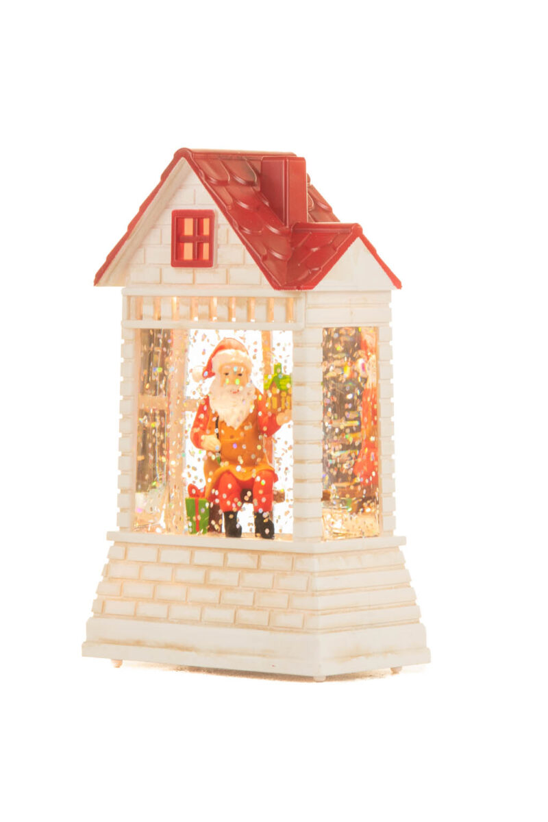White and Red Brick House Warm White LED Mini Snow Globe with Red Roof - Image 6