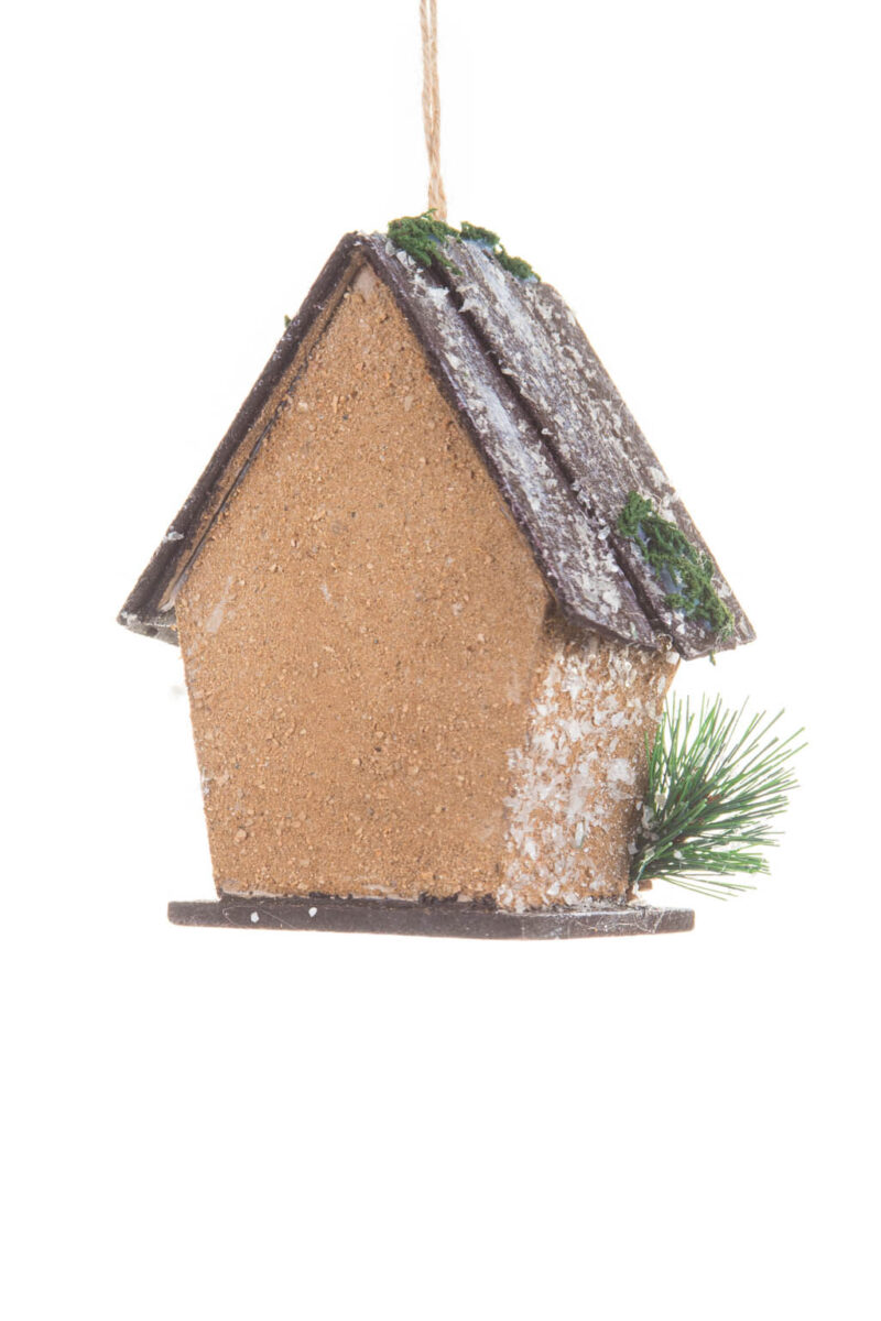 Hangable Frosted Brown Birdhouse Christmas Cabin - Image 3