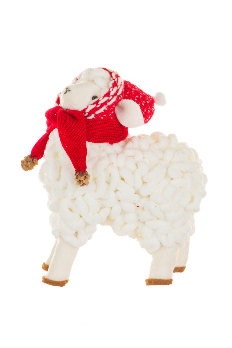 White and Red Holiday Sheep with Winter Scarf - Image 2