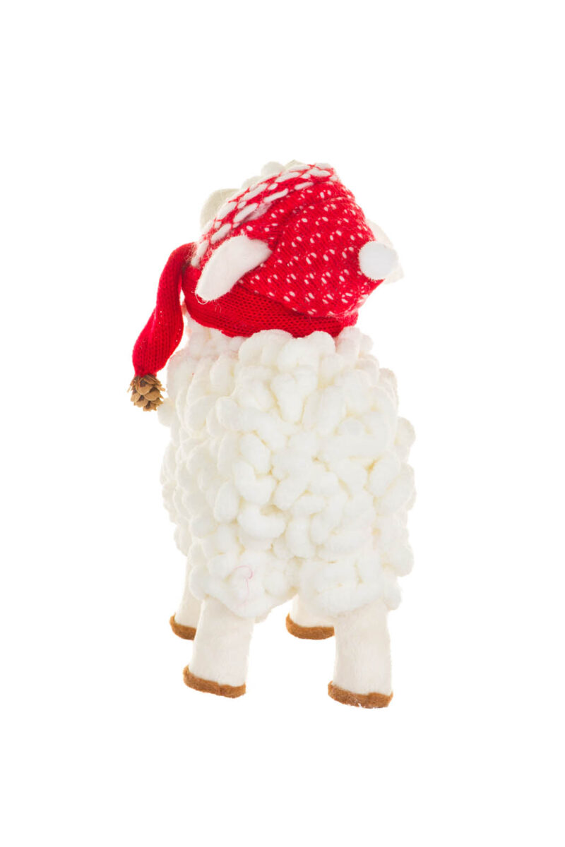 White and Red Holiday Sheep with Winter Scarf - Image 3