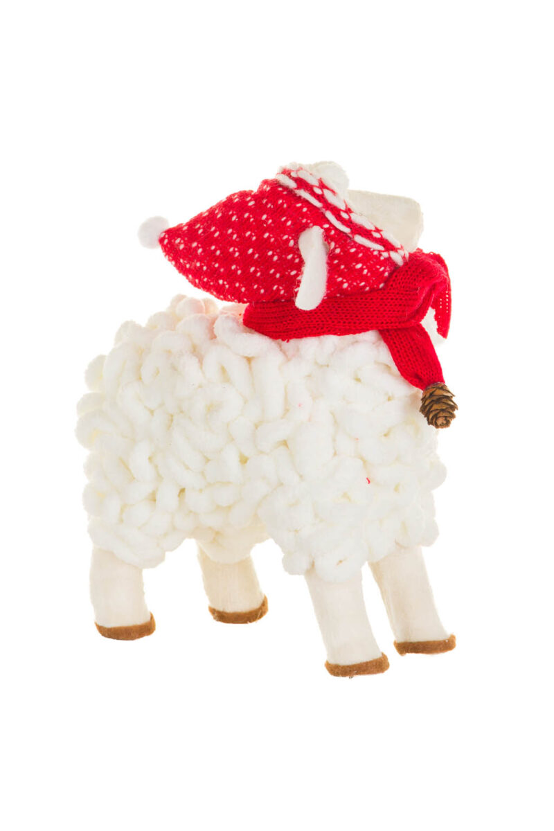 White and Red Holiday Sheep with Winter Scarf - Image 4
