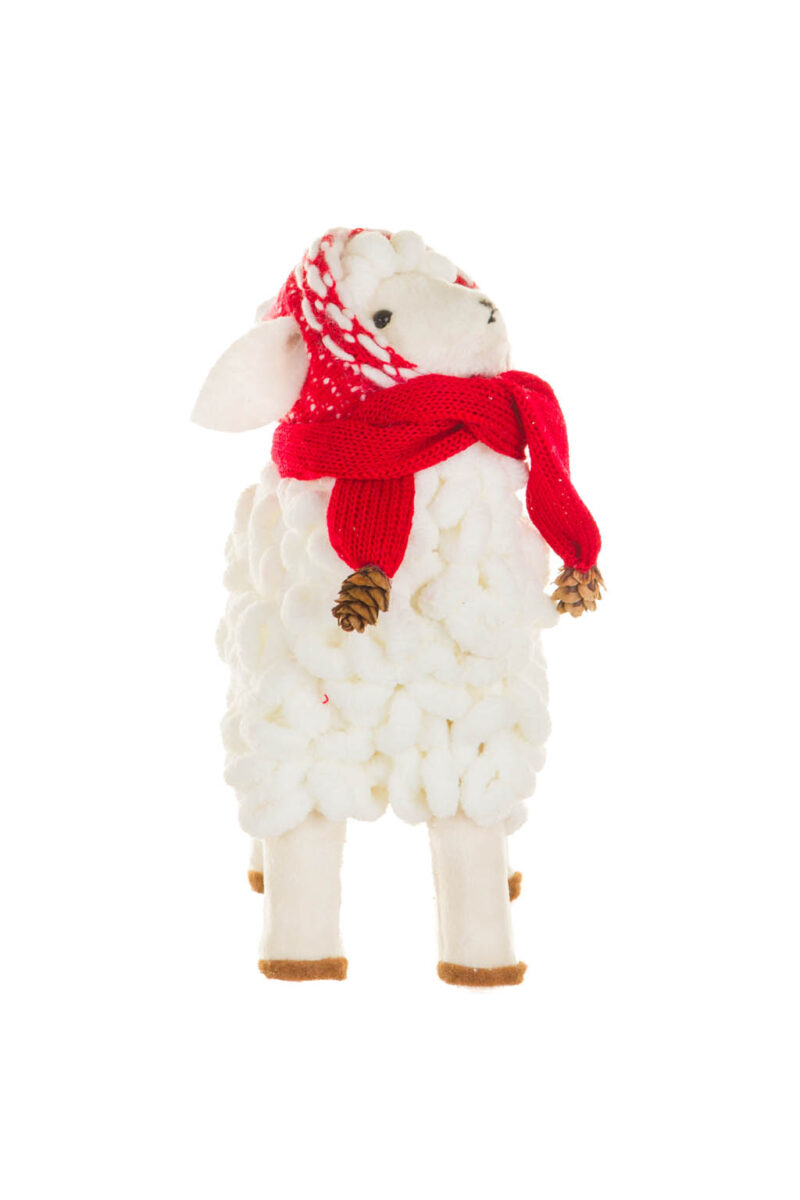 White and Red Holiday Sheep with Winter Scarf - Image 5