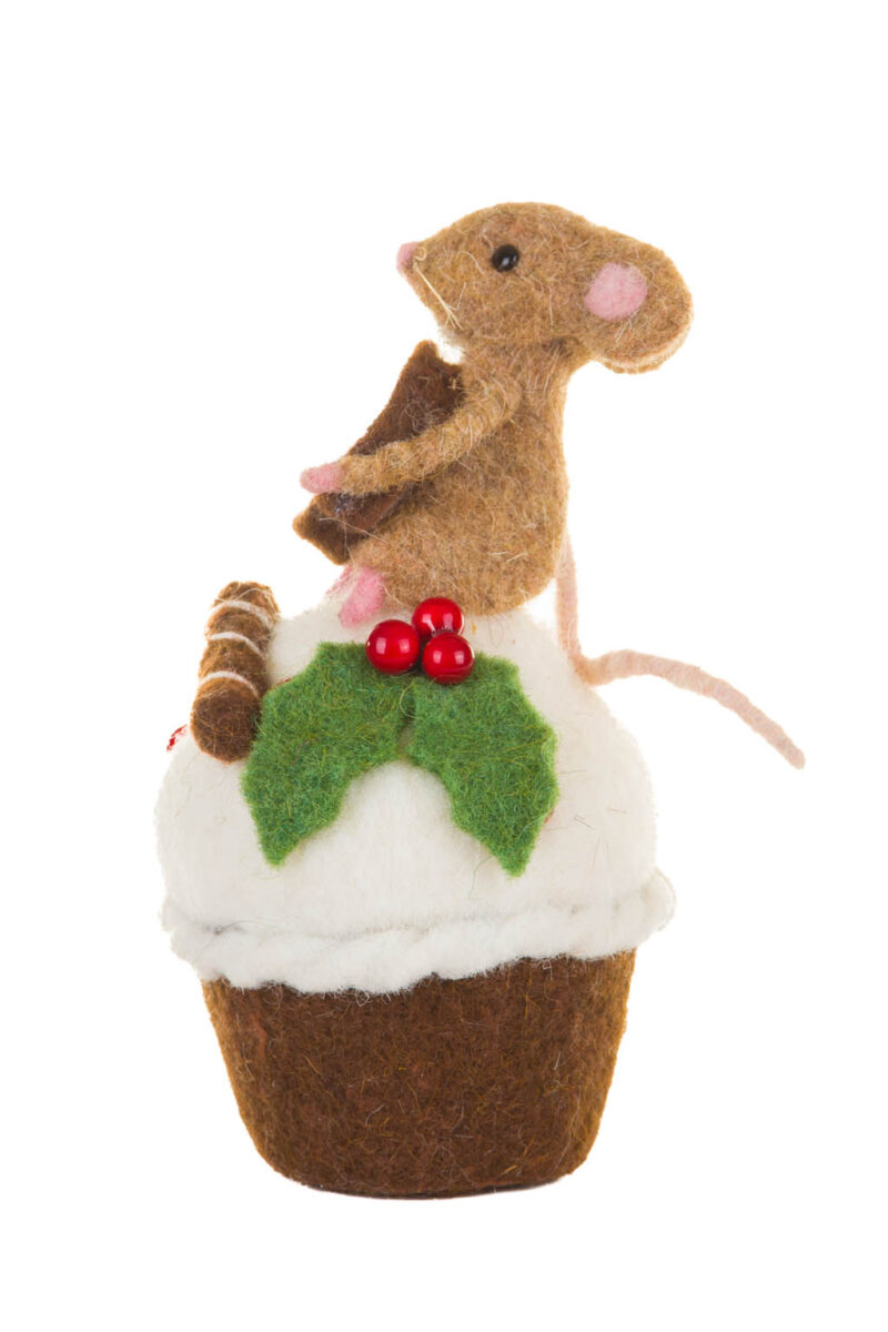 Sitting Brown and White Mouse on Cupcake Figure with a Cinnamon Bun - Image 3