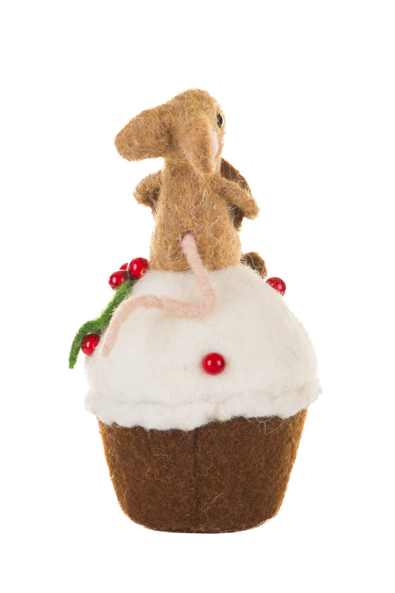 Sitting Brown and White Mouse on Cupcake Figure with a Cinnamon Bun - Image 4