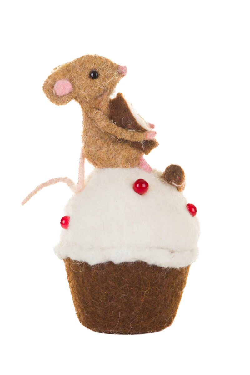 Sitting Brown and White Mouse on Cupcake Figure with a Cinnamon Bun - Image 5