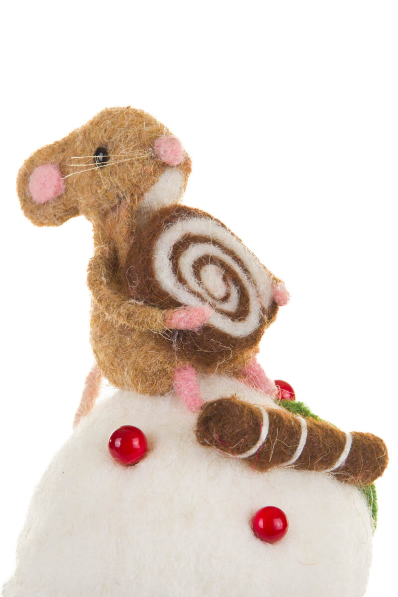 Sitting Brown and White Mouse on Cupcake Figure with a Cinnamon Bun - Image 6
