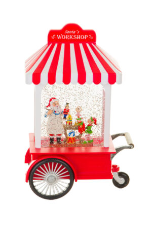 Red and White Candycane Candy Cart Warm White LED Santa'S Workshop with Wheels