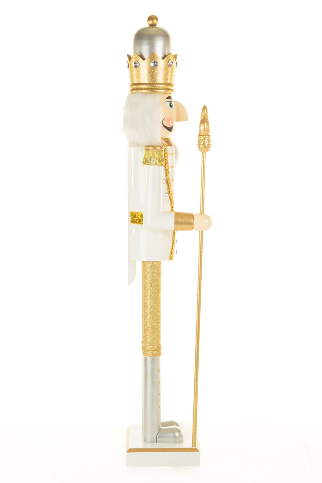 Regal Gold and White Metallic Wooden Royal Guard Nutcracker Ornament - Image 4
