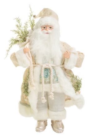 Silver and Ivory Metallic Silver Woven Robe Nordic Santa with Sea Shells and Seaweed Adornments Silver Woven Robe