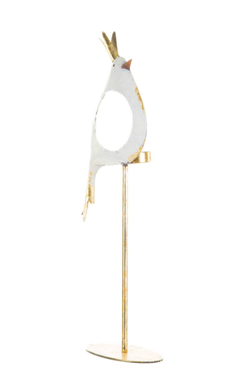 Gold and White Metallic Bird Candle Holder - Image 2